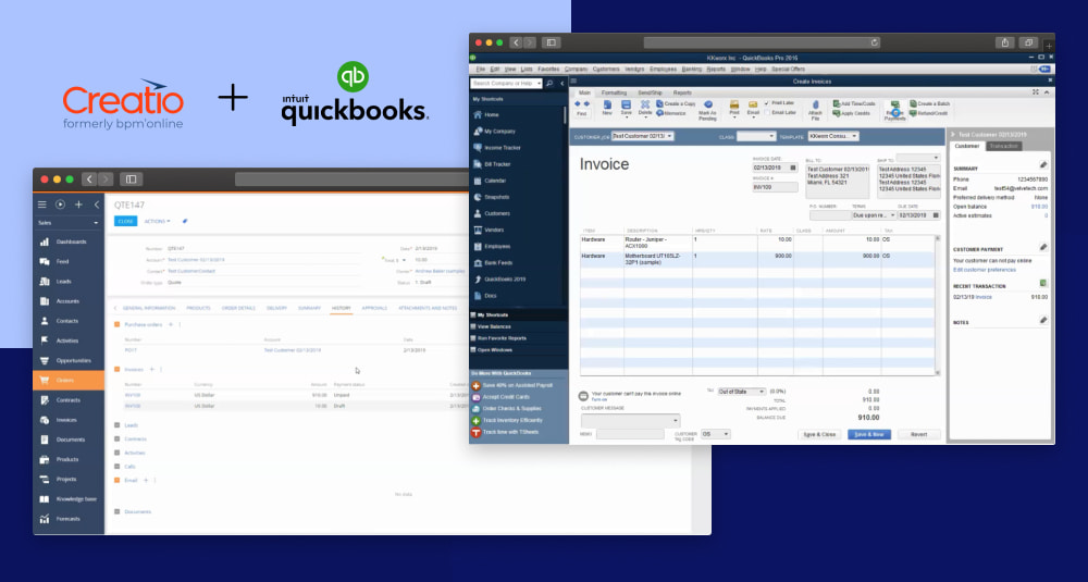 Cretio CRM Integration with QuickBooks