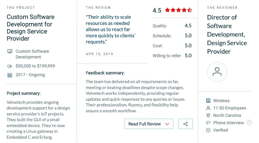 Velvetech client feedback on IoT device GUI